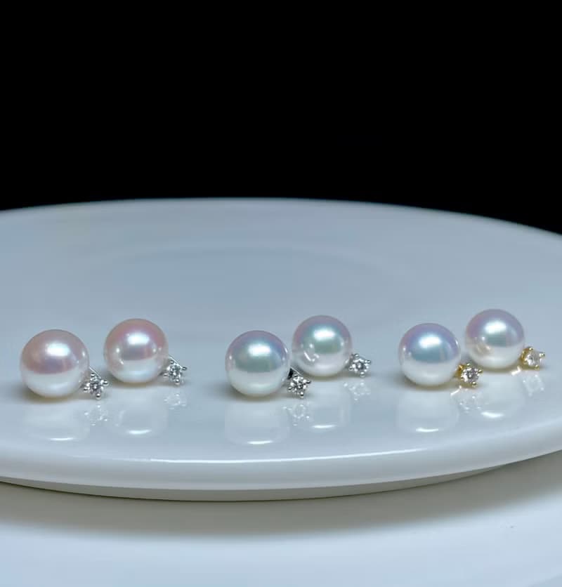 經典鑽石小燈泡日本 Akoya天然海水珍珠日本珍珠18k金珍珠耳環