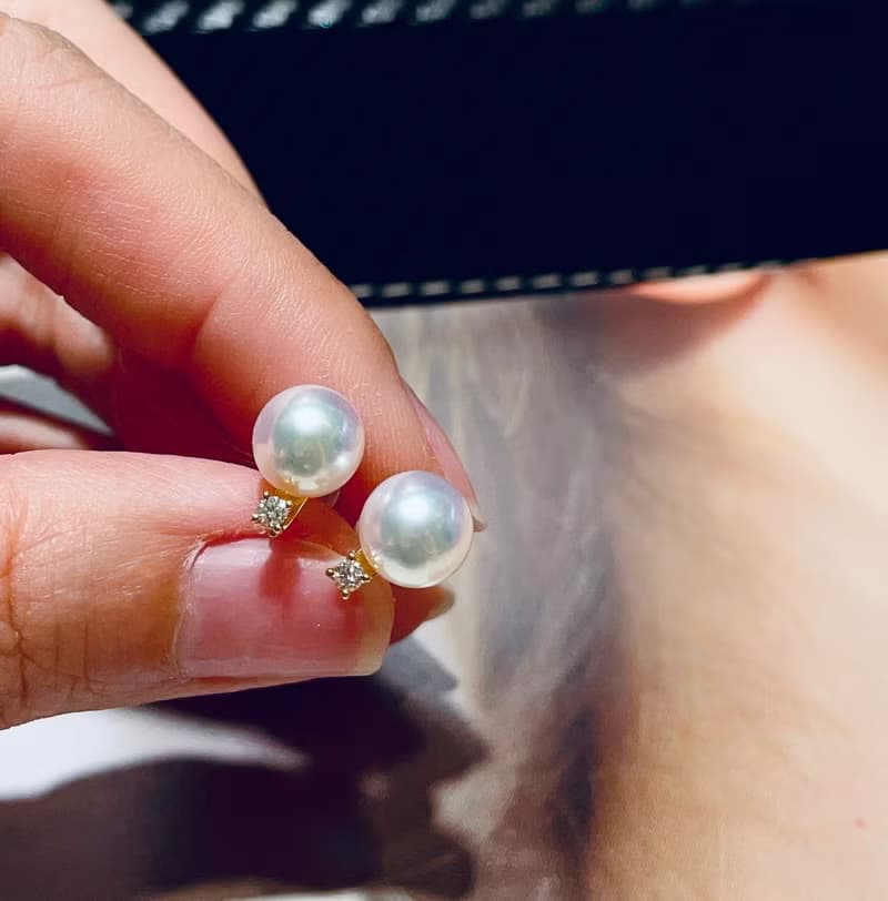 經典鑽石小燈泡日本 Akoya天然海水珍珠日本珍珠18k金珍珠耳環