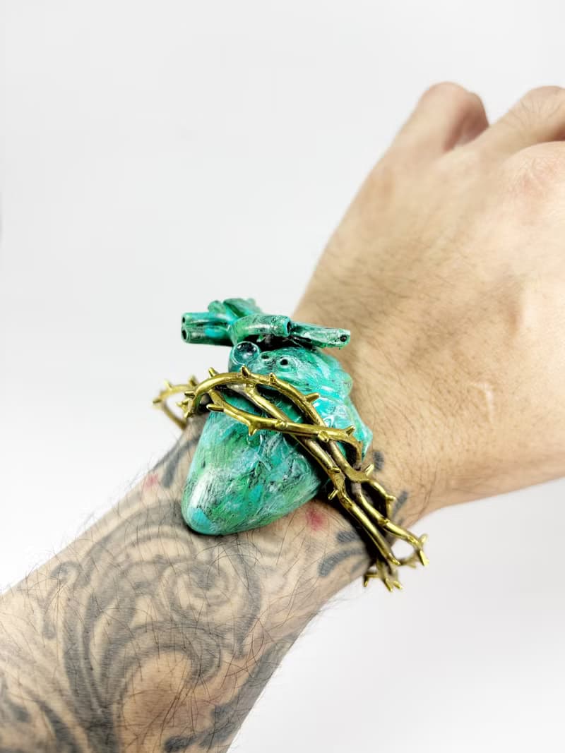 Green Patina Heart of Thorns Bracelet Bangle. Available in 4 Colourways.