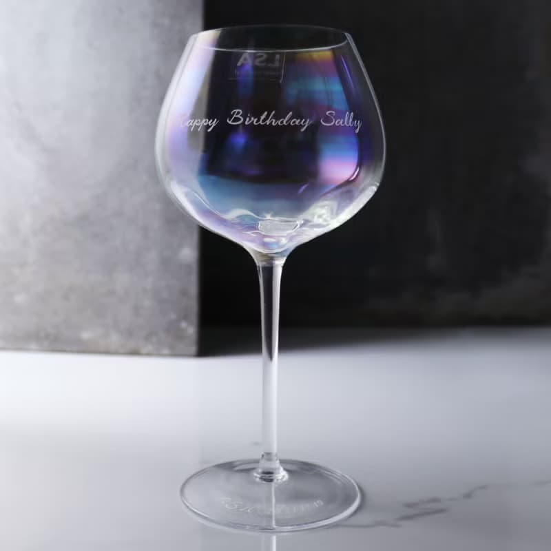 460cc【Rainbow】英國LSA Pearl彩虹刻字紅酒杯 漸變手工杯