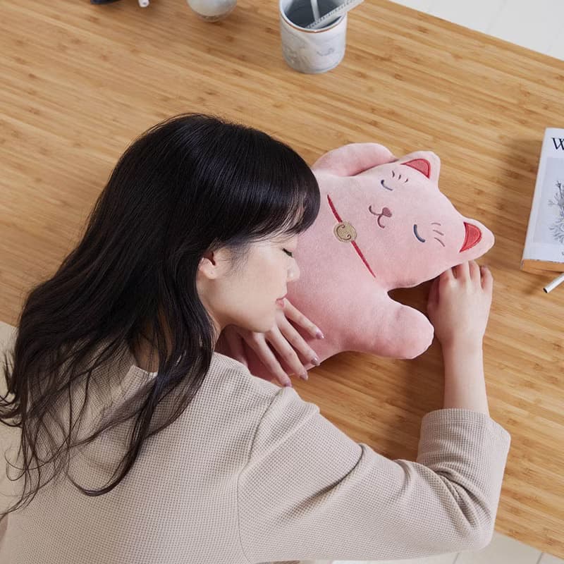 招財貓午安枕-薔薇粉