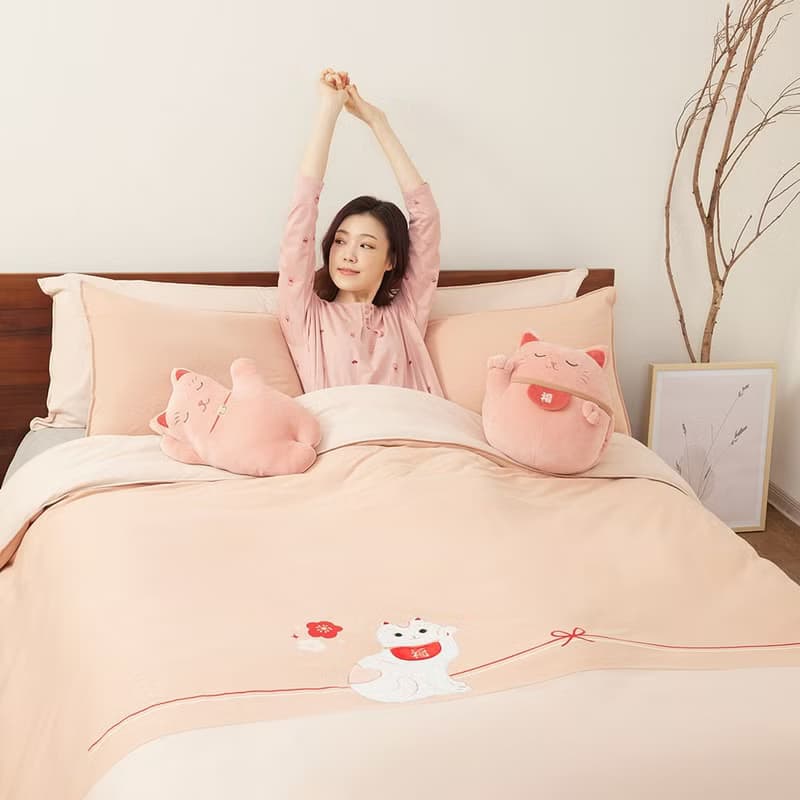 招財貓午安枕-薔薇粉