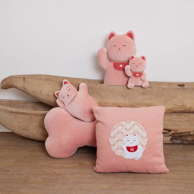招財貓午安枕-薔薇粉