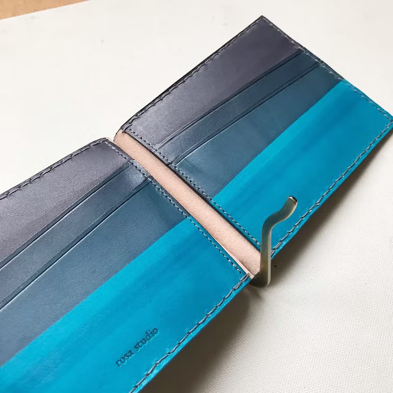 植鞣革鈔票夾_6卡層_灰藍漸層里昂藍