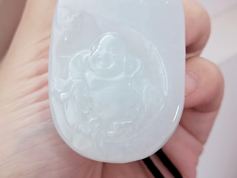 【親翠】天然翡翠 白潤純納福佛公牌調整式繩鏈  佛系