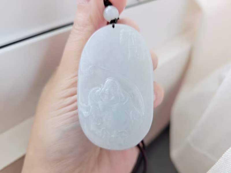 【親翠】天然翡翠 白潤純納福佛公牌調整式繩鏈  佛系