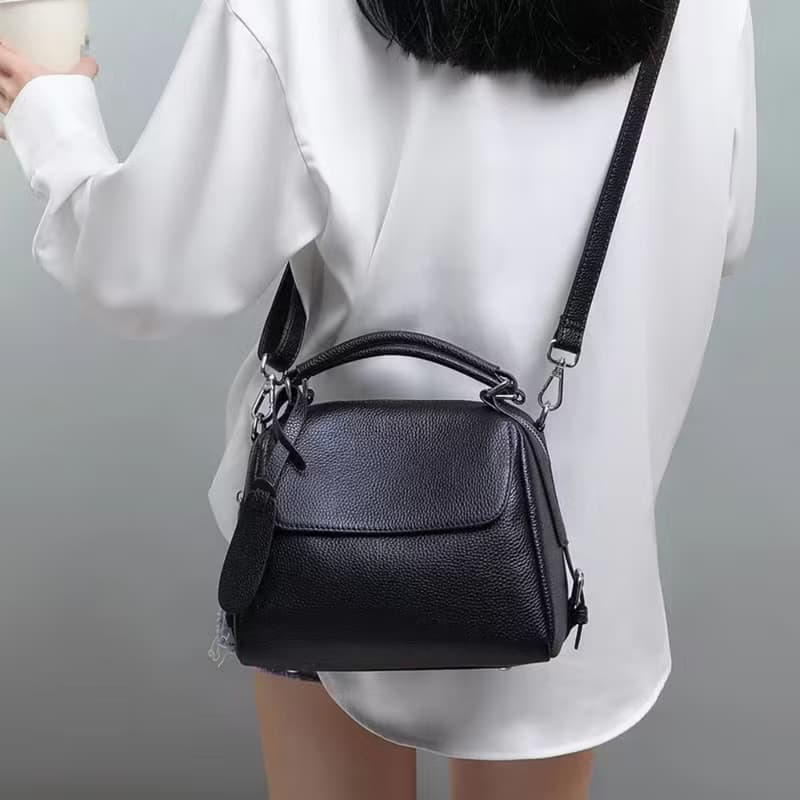 黑色真皮包 斜挎包 手提包  真皮 輕奢高級真皮包bags  生日禮物
