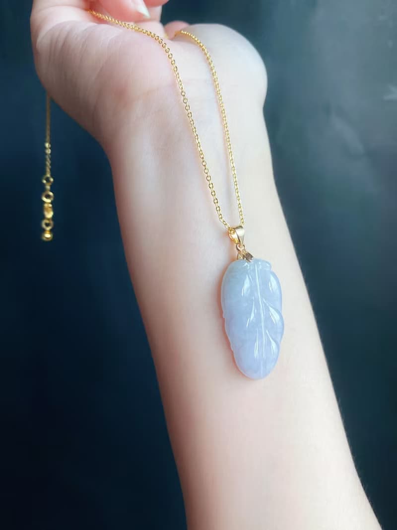 天然緬甸玉翡翠-淡紫色 葉 項鍊 禮物 一葉致富 禮物 長輩