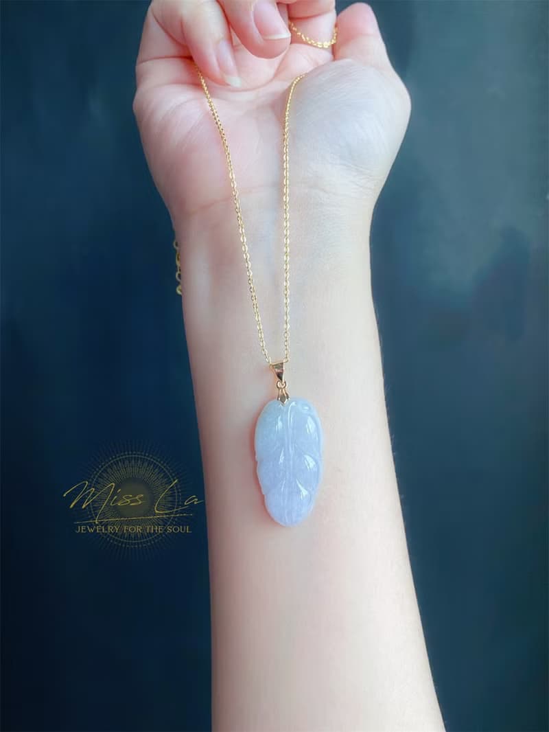 天然緬甸玉翡翠-淡紫色 葉 項鍊 禮物 一葉致富 禮物 長輩