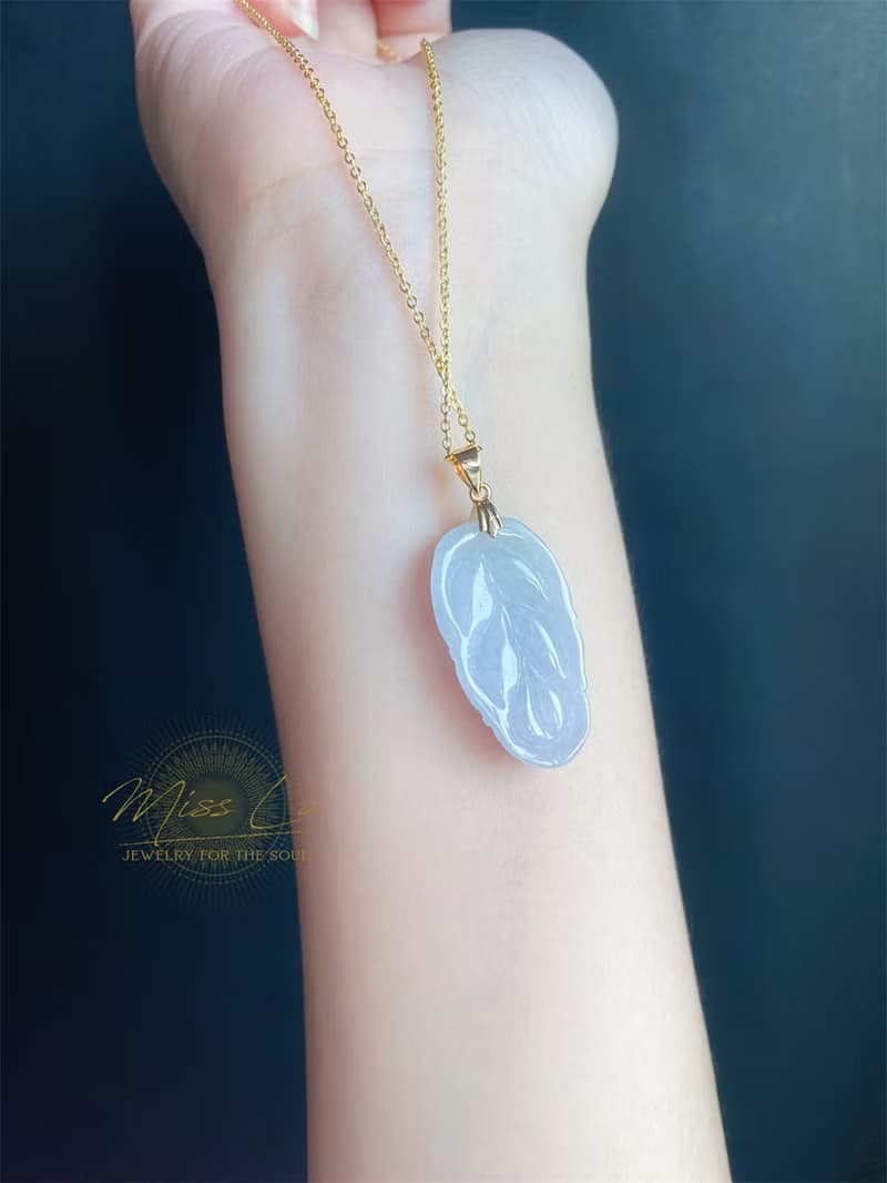 天然緬甸玉翡翠-淡紫色 葉 項鍊 禮物 一葉致富 禮物 長輩