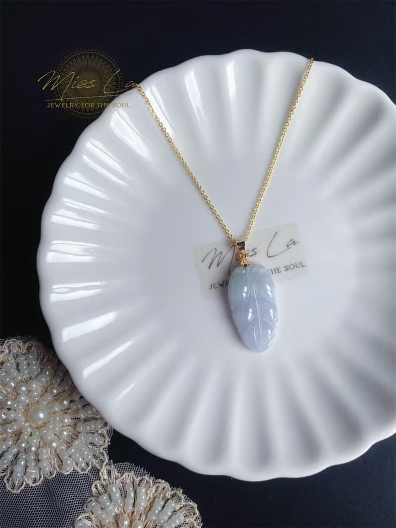 天然緬甸玉翡翠-淡紫色 葉 項鍊 禮物 一葉致富 禮物 長輩