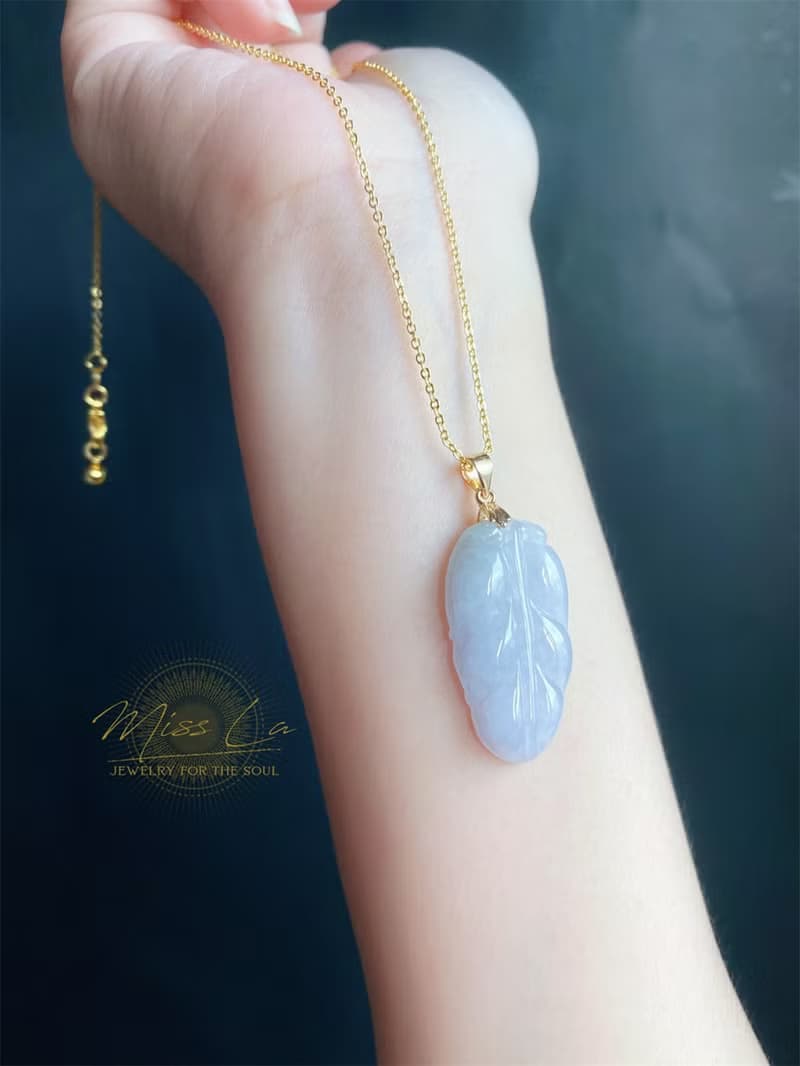 天然緬甸玉翡翠-淡紫色 葉 項鍊 禮物 一葉致富 禮物 長輩