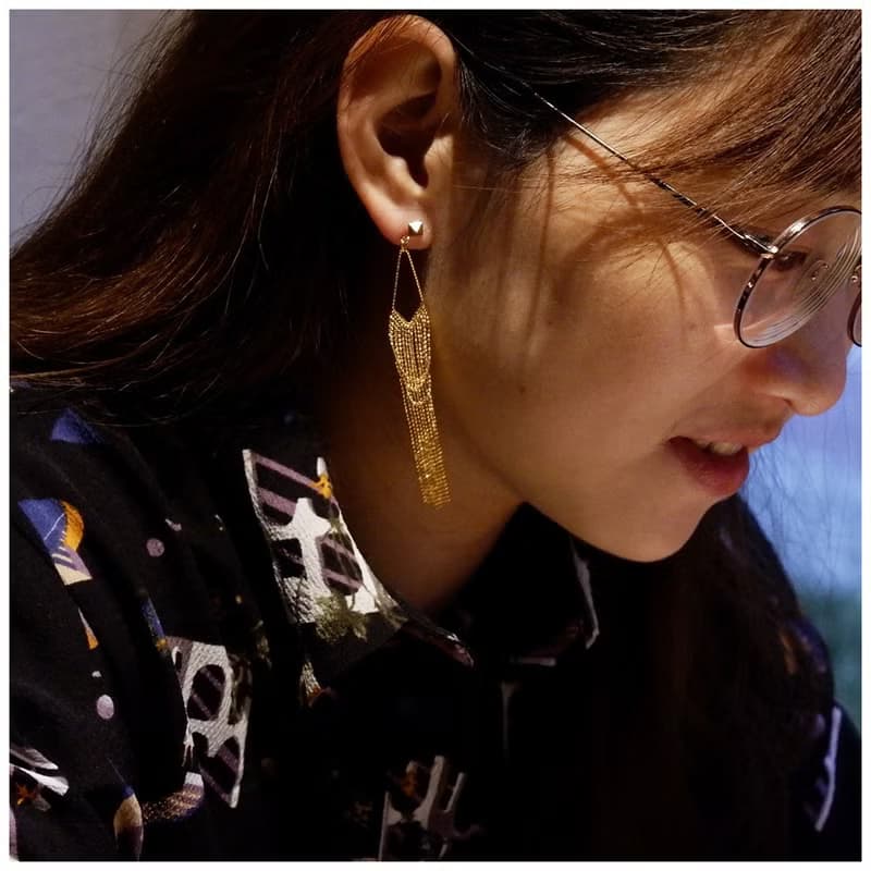 Hi Onion原創斯隆女士小眾純銀鍍金大女主耳釘長款流蘇耳環修臉型