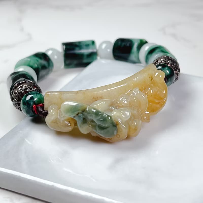 黃翡飄花翡翠蓮花手珠 | 天然緬甸玉A貨翡翠 |  送禮