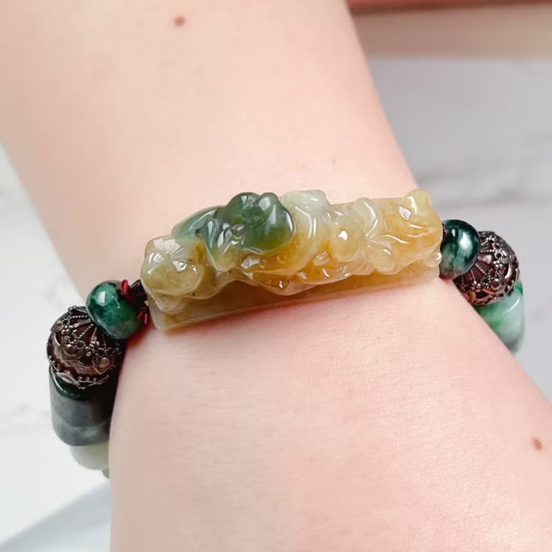 黃翡飄花翡翠蓮花手珠 | 天然緬甸玉A貨翡翠 |  送禮