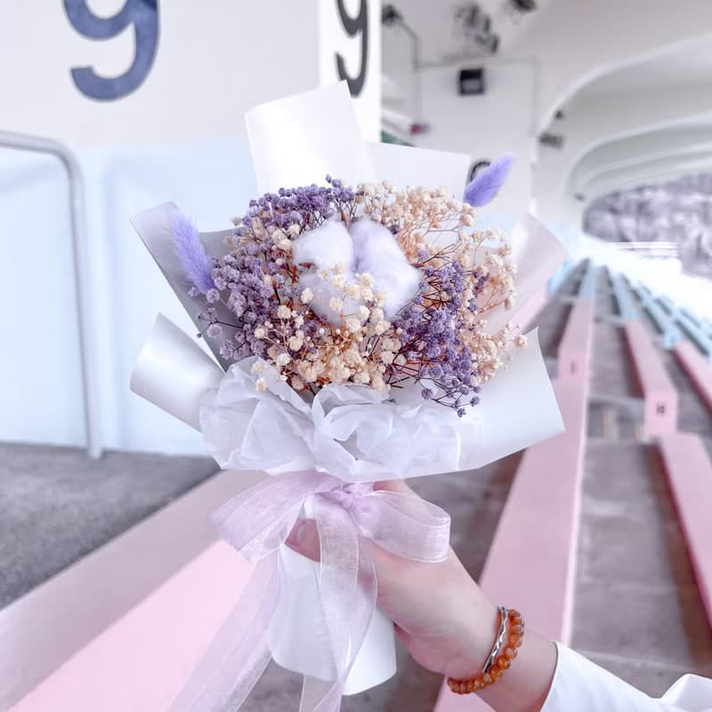 滿天星棉花雙色永生花花束 永生花花束 乾花花束 畢業花 禮物