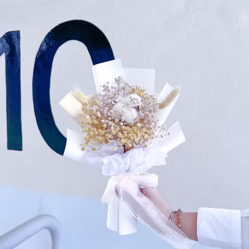 滿天星棉花雙色永生花花束 永生花花束 乾花花束 畢業花 禮物