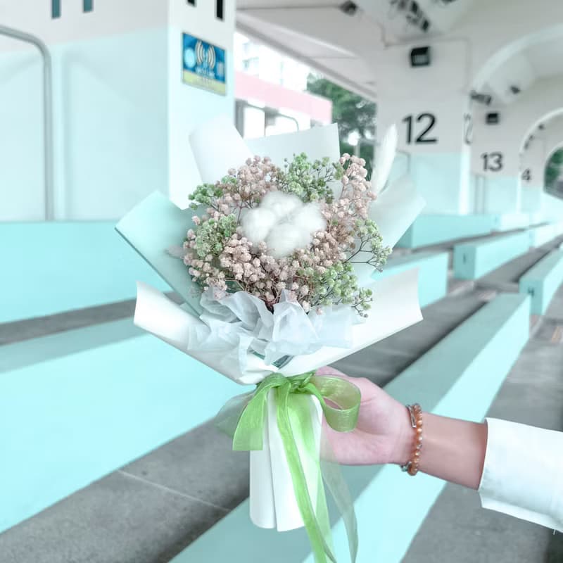 滿天星棉花雙色永生花花束 永生花花束 乾花花束 畢業花 禮物