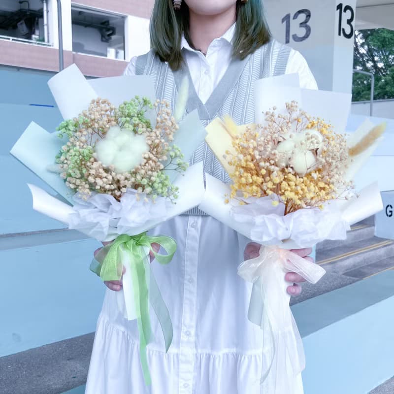 滿天星棉花雙色永生花花束 永生花花束 乾花花束 畢業花 禮物