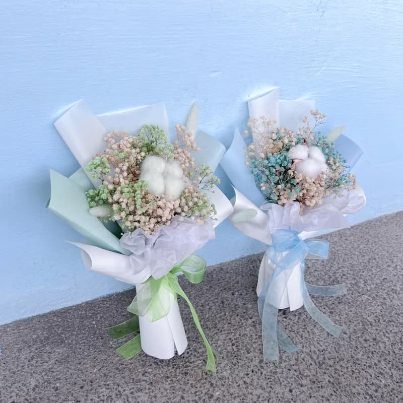 滿天星棉花雙色永生花花束 永生花花束 乾花花束 畢業花 禮物