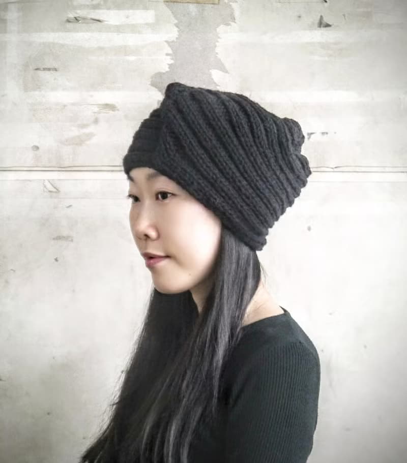 手作編織毛帽~ 黑色條紋立體帽(男女皆可)