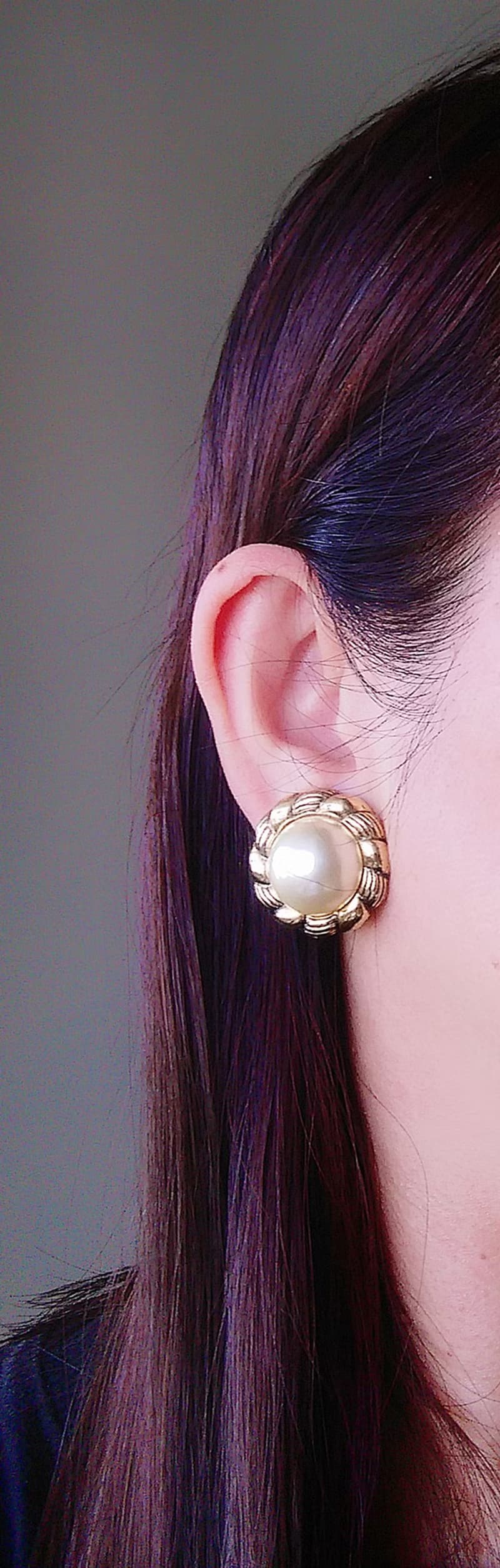 【西洋古董飾品 】金色調  優雅仿珠  雙波紋 夾式耳環