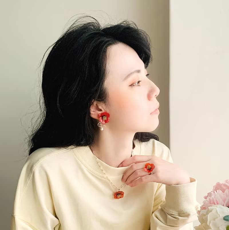 戒指 罌粟花 樹脂 開口戒 花 銀飾 水鑽 生日 禮物 手工 情人節