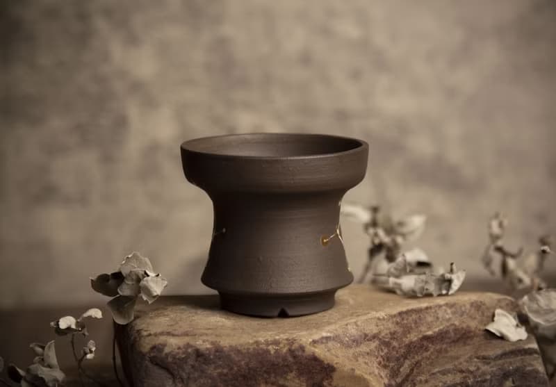 盆∣宇宙星系、黑陶鑲嵌∣局部亮光簡約盆∣塊根植物、多肉、盆缽