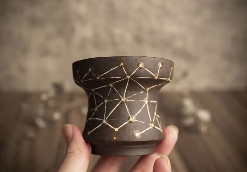 盆∣宇宙星系、黑陶鑲嵌∣局部亮光簡約盆∣塊根植物、多肉、盆缽