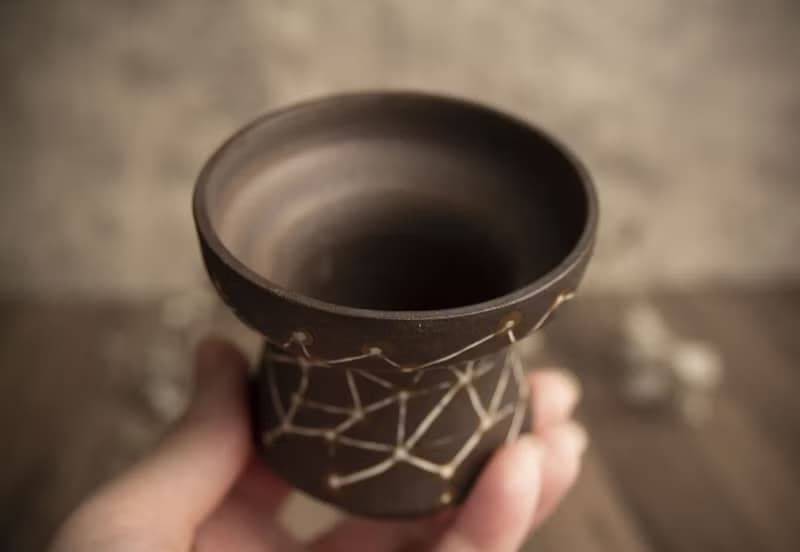 盆∣宇宙星系、黑陶鑲嵌∣局部亮光簡約盆∣塊根植物、多肉、盆缽