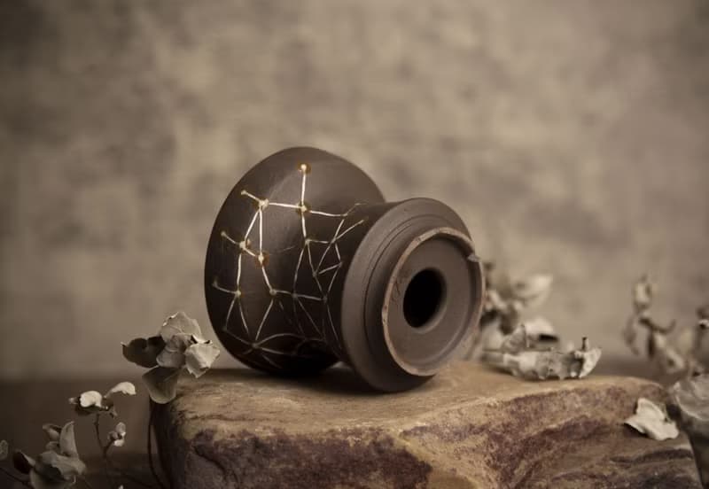 盆∣宇宙星系、黑陶鑲嵌∣局部亮光簡約盆∣塊根植物、多肉、盆缽