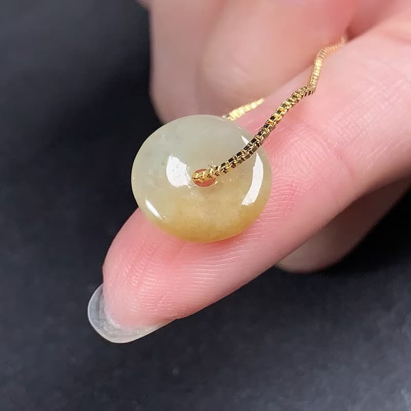 【願‧平安】冰種黃翡翡翠平安扣項鍊 |天然緬甸玉A貨翡翠 | 送禮