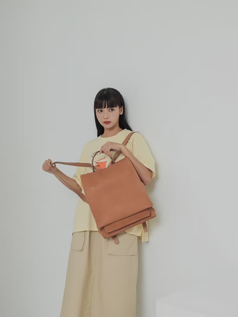 supportingrole 簡約風都市真皮休閒後背包 咖啡