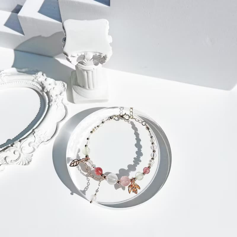 月光石 草莓晶 粉晶 葡萄石 淡水珍珠 14k包金 天然水晶手鍊