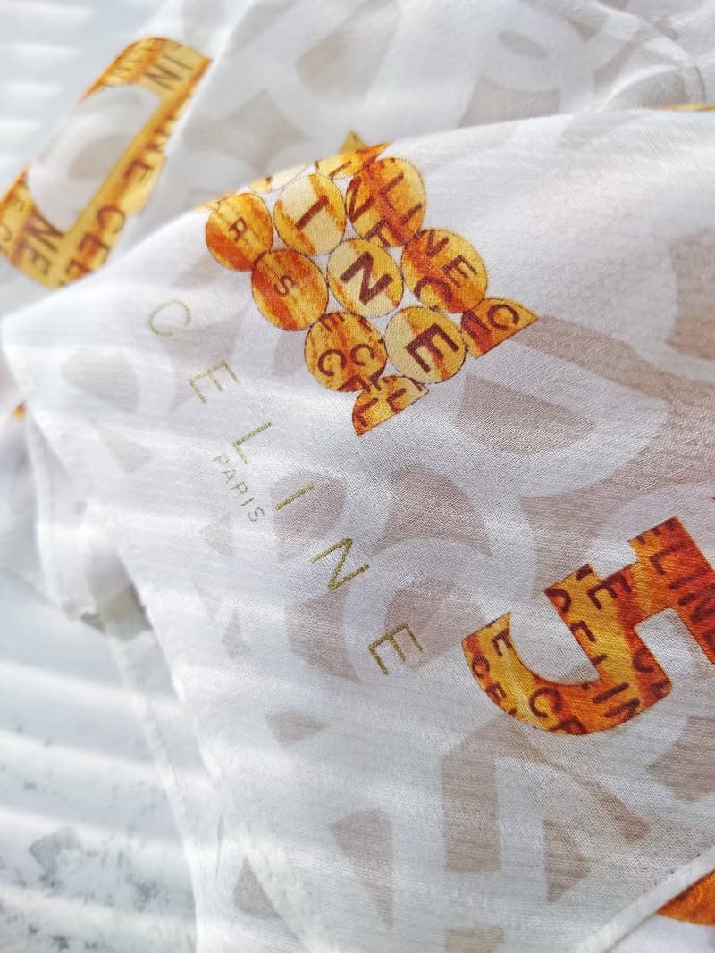 全新未使用 CELINE 金環鏈條凱旋門 手巾方巾手帕 綁包帶圍巾絲巾