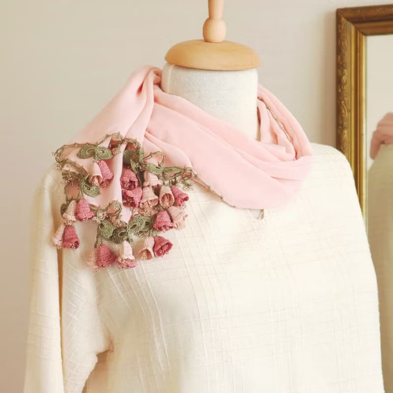 【受注製作】レースの花付き シフォンストール【カンパネラ】ベビーピンク