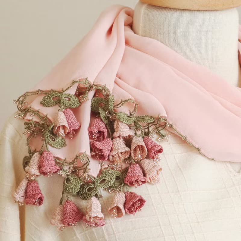 【受注製作】レースの花付き シフォンストール【カンパネラ】ベビーピンク