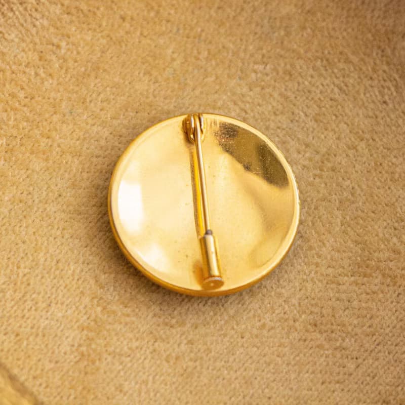 西班牙古董 大馬士革 24K/純銀鑲嵌工藝 鳥與花草圖紋 圓形別針