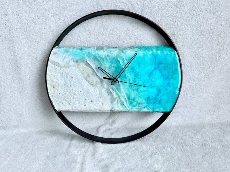 Loft wood Beach wall clock, resin ocean clock with sea shell 壁飾 掛鐘 藍染 女 禮物 入厝禮物