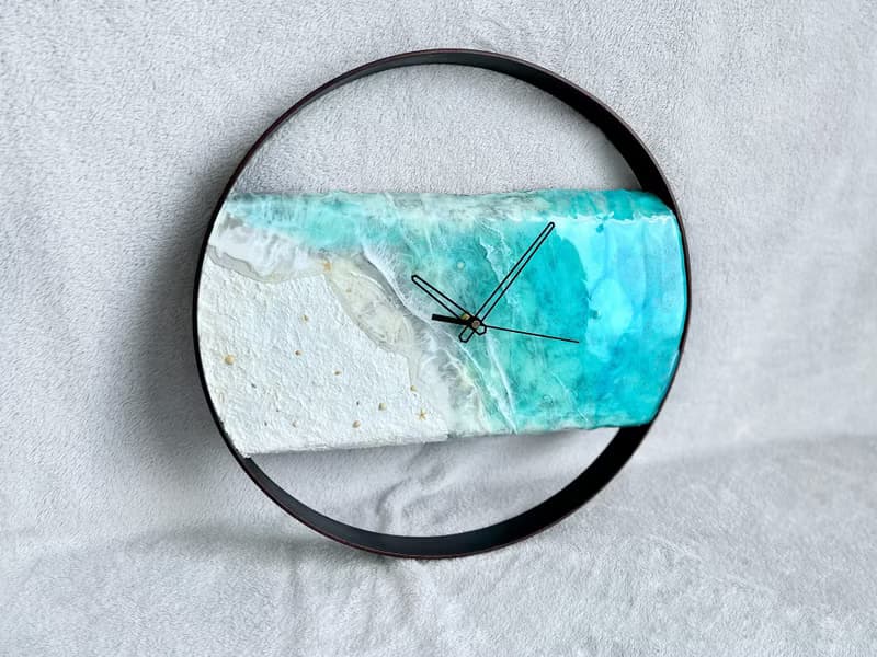 Loft wood Beach wall clock, resin ocean clock with sea shell 壁飾 掛鐘 藍染 女 禮物 入厝禮物