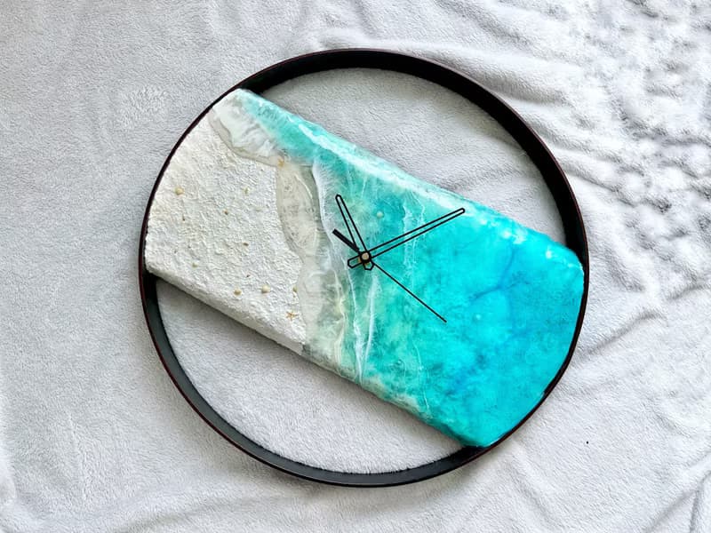 Loft wood Beach wall clock, resin ocean clock with sea shell 壁飾 掛鐘 藍染 女 禮物 入厝禮物