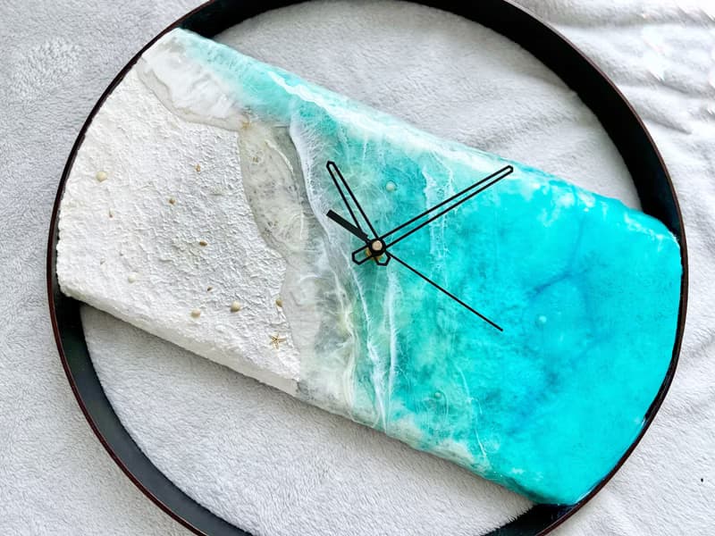 Loft wood Beach wall clock, resin ocean clock with sea shell 壁飾 掛鐘 藍染 女 禮物 入厝禮物