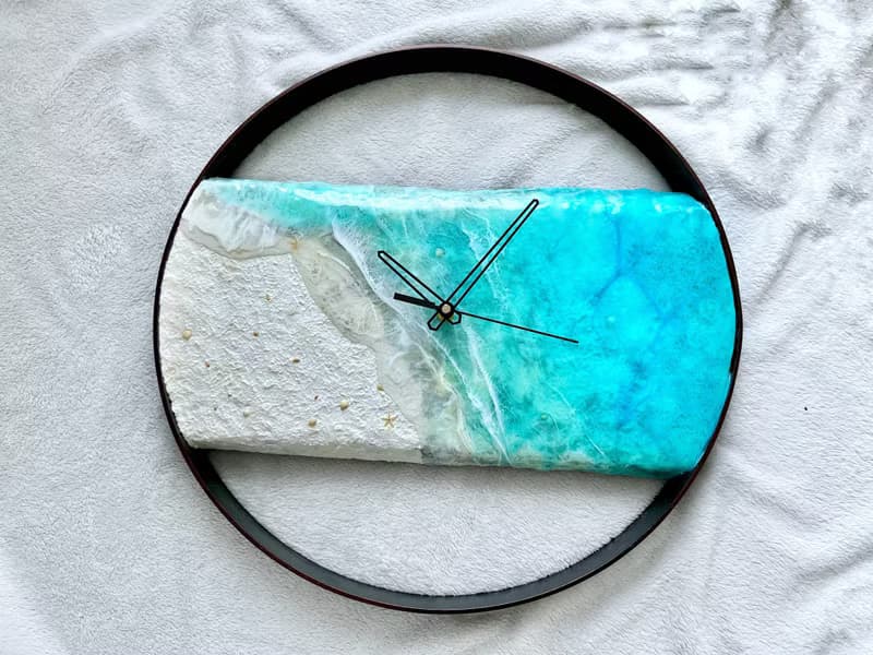 Loft wood Beach wall clock, resin ocean clock with sea shell 壁飾 掛鐘 藍染 女 禮物 入厝禮物