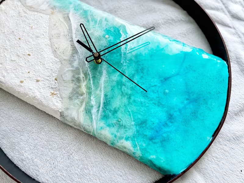 Loft wood Beach wall clock, resin ocean clock with sea shell 壁飾 掛鐘 藍染 女 禮物 入厝禮物