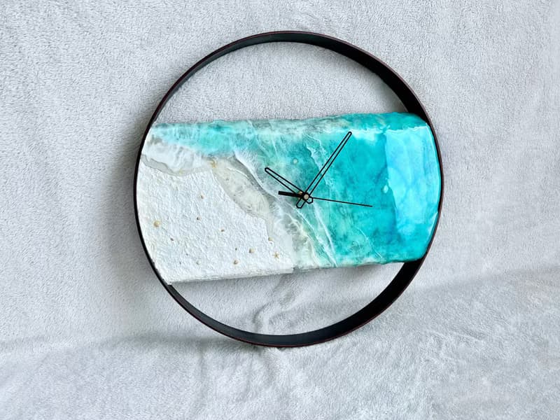 Loft wood Beach wall clock, resin ocean clock with sea shell 壁飾 掛鐘 藍染 女 禮物 入厝禮物