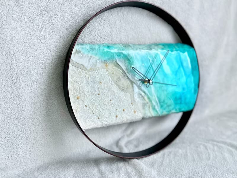Loft wood Beach wall clock, resin ocean clock with sea shell 壁飾 掛鐘 藍染 女 禮物 入厝禮物