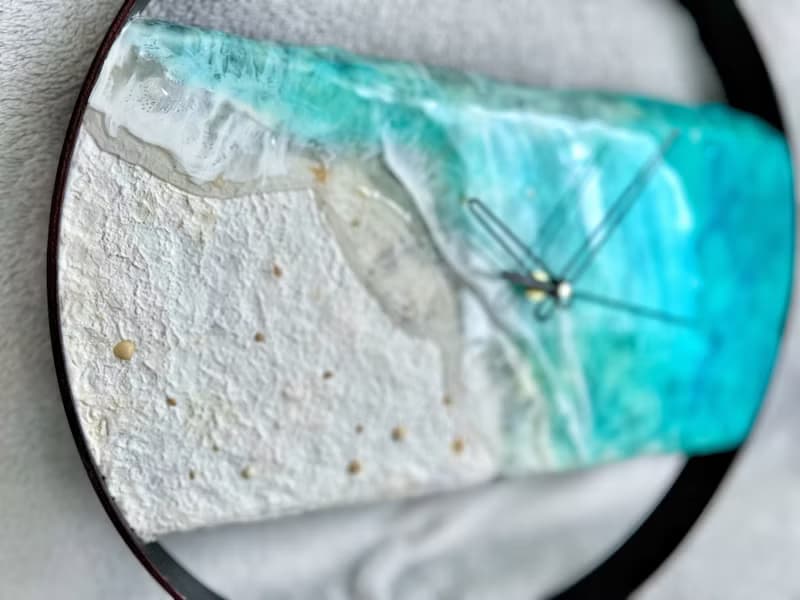 Loft wood Beach wall clock, resin ocean clock with sea shell 壁飾 掛鐘 藍染 女 禮物 入厝禮物
