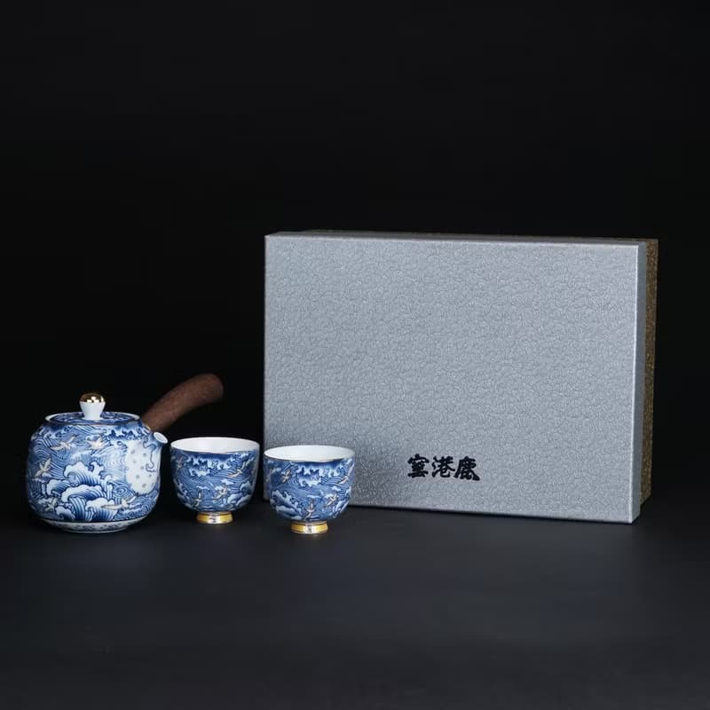 黑檀木手握壺海浪奔翔 青花瓷 茶具組│母親節禮盒│畢業禮物