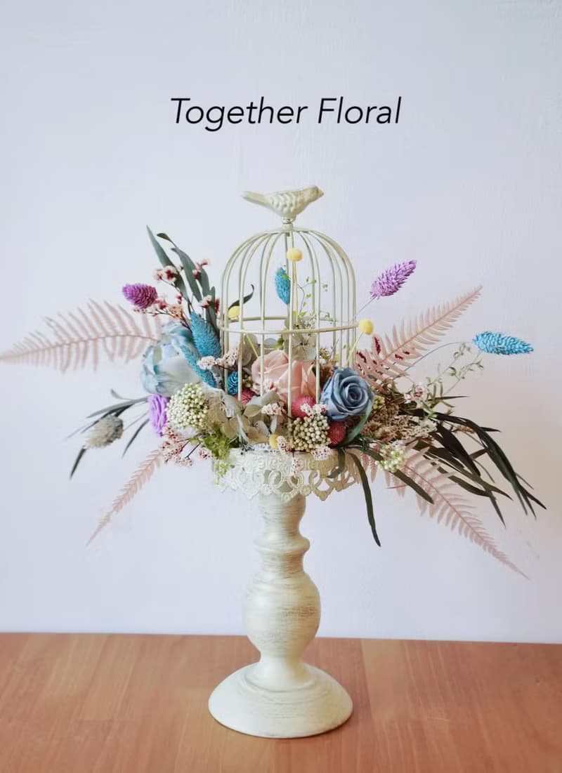 清新典雅永生玫瑰鳥籠桌花