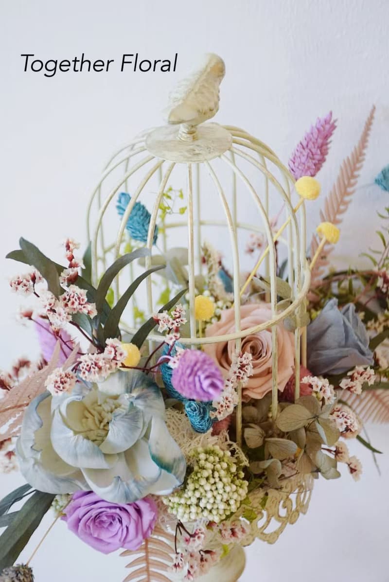 清新典雅永生玫瑰鳥籠桌花